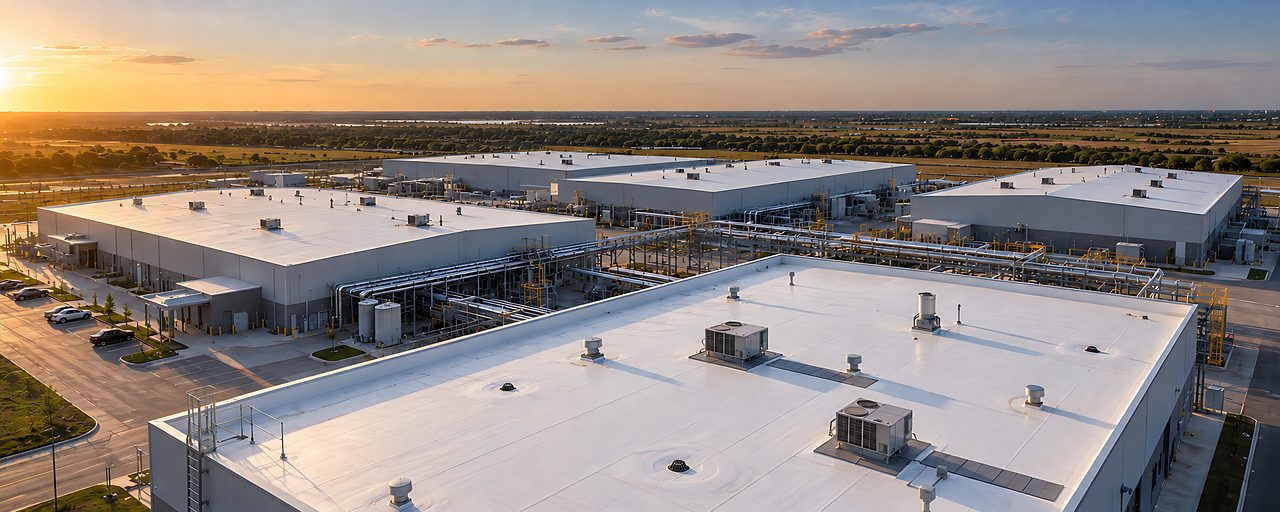 Instalación industrial con techos blancos